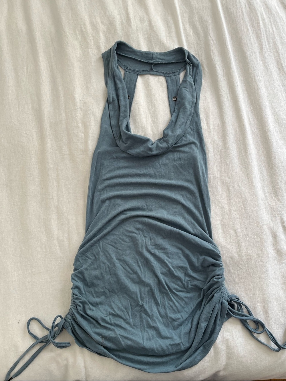 Sleeveless Cowl Neck Mini Dress in Slate Blue